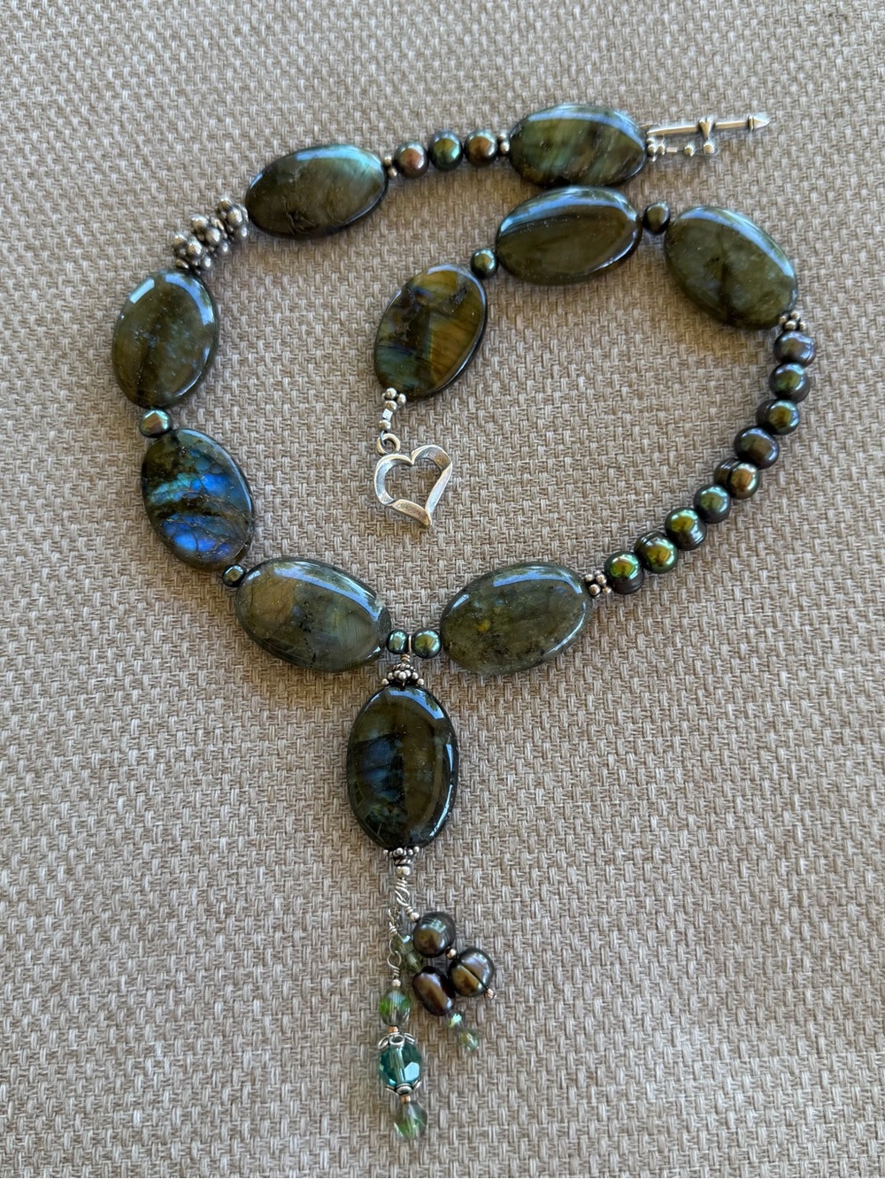 Labradorite Statement Necklace with Silver Heart Clasp